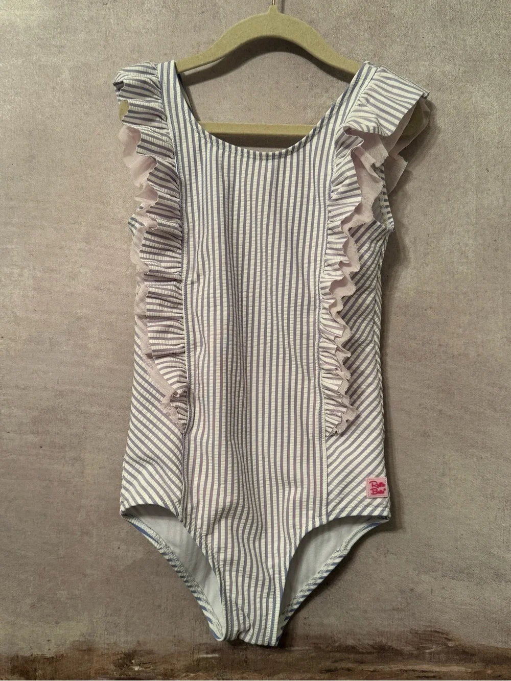 Seersucker Waterfall One Piece Swimsuit Size 8 ~ Ruffle Butts